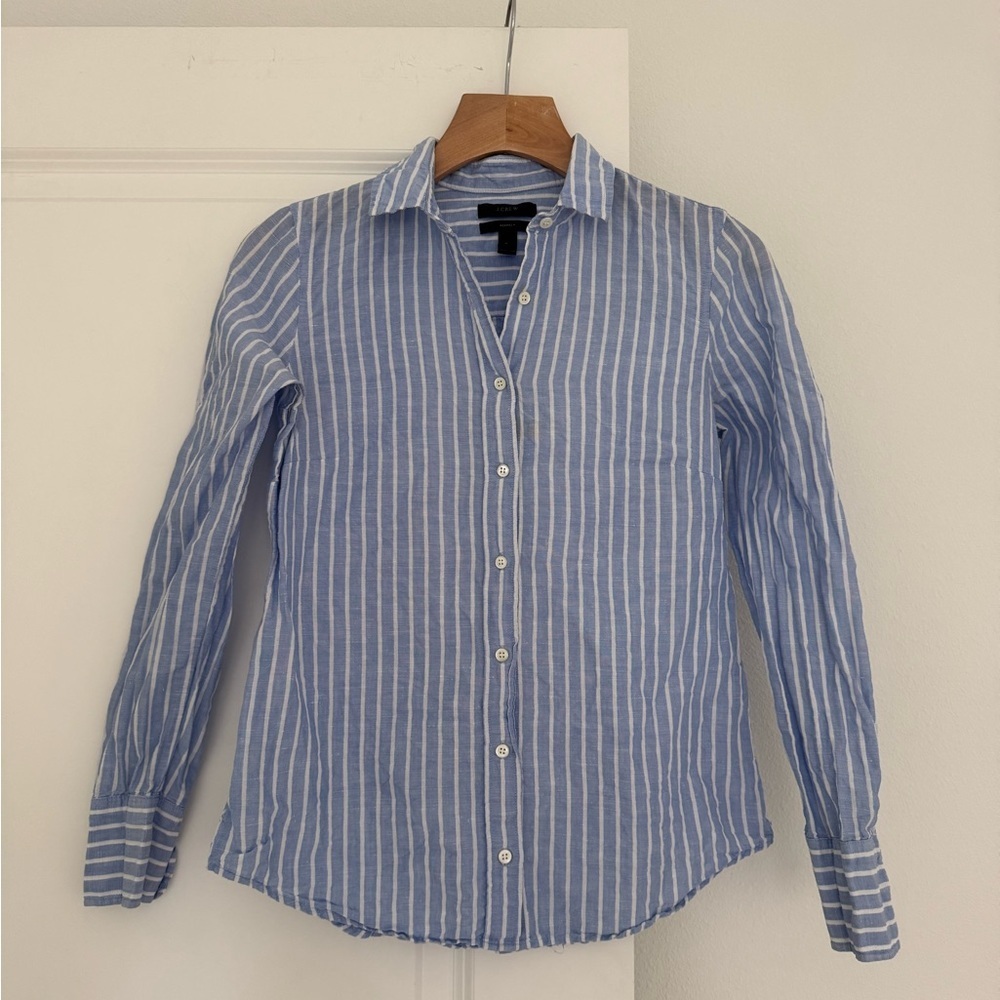 J Crew perfect style women’s striped linen button down blouse shirt top size 0
